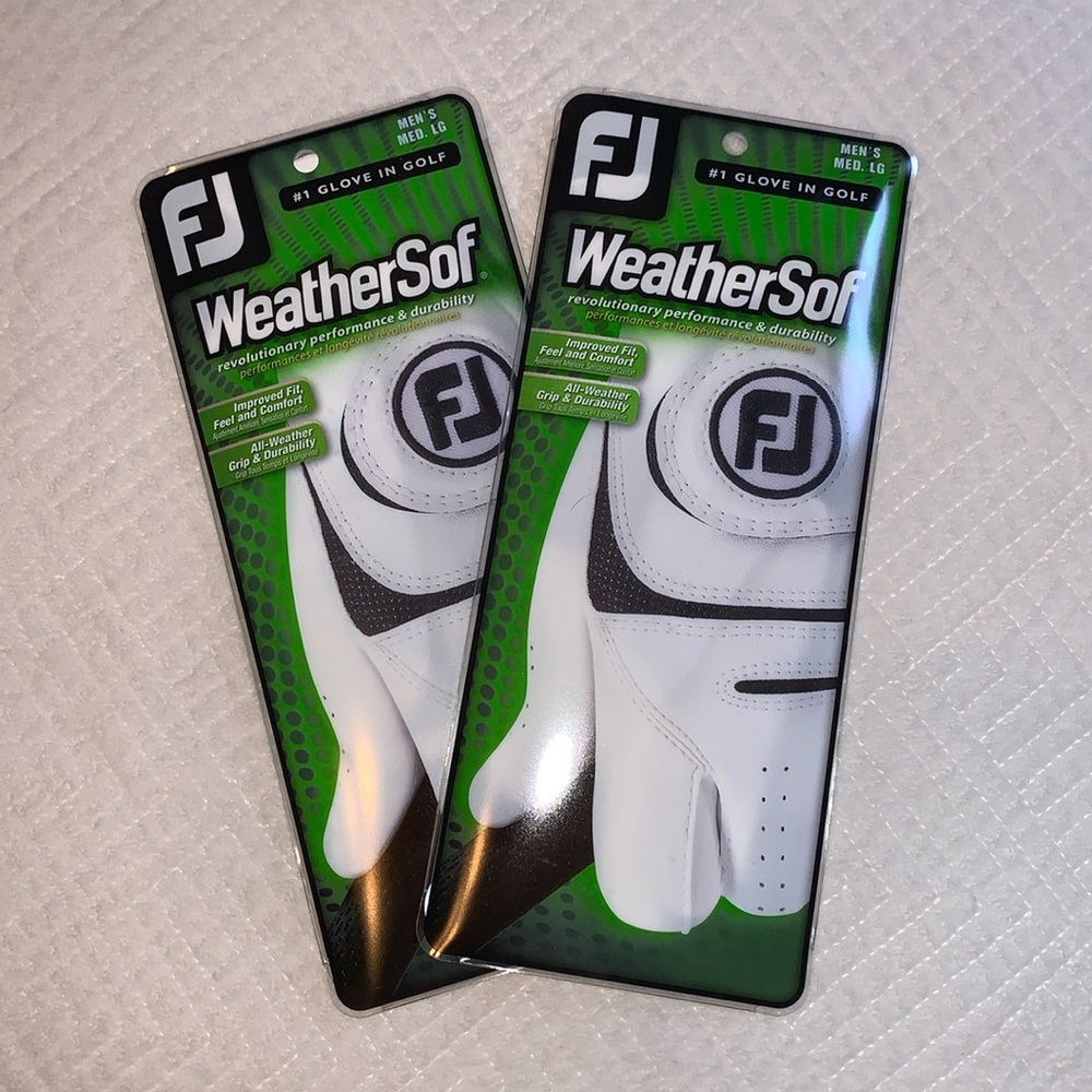 Lot of 2 NWT FootJoy WeatherSof Mens Left Hand Golf Gloves, White/Black, Size ML